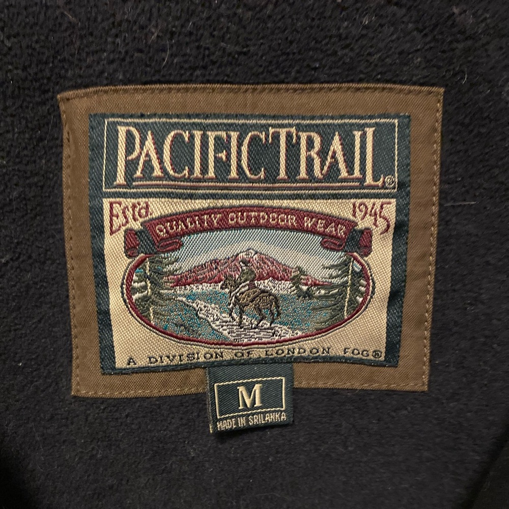 90s Pacific Trail Canvas Leather Outdoor Field Jacket with Hood in Black Size M - Picture 8 of 13